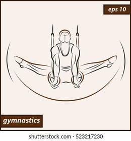 Vector illustration. Illustration shows a gymnast performing acrobatic movements on the rings. Sport. Gymnastics