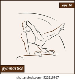 Vector illustration. Illustration shows a gymnast performing acrobatic movements on a goat. Sport. Gymnastics