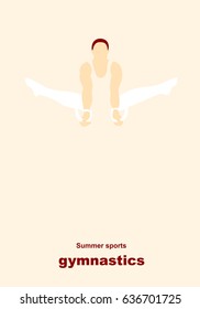 Vector illustration. Illustration shows a gymnast performing acrobatic movements on the rings. Sport. Gymnastics.