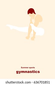 Vector illustration. Illustration shows a gymnast performing acrobatic moves on the parallel bars. Sport. Gymnastics.