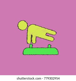 Vector illustration. Illustration shows a gymnast performing acrobatic movements on a goat. Sport. Gymnastics in Hatching style