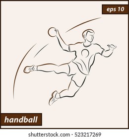 Vector illustration. Illustration shows a handball player in the attack. Sport. Handball