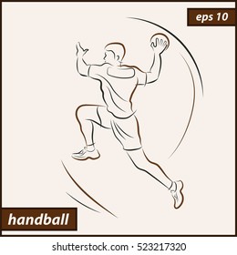 Vector illustration. Illustration shows a handball player in the attack. Sport. Handball