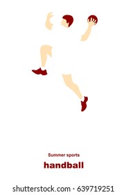 Vector illustration. Illustration shows a handball player in the attack. Sport. Handball