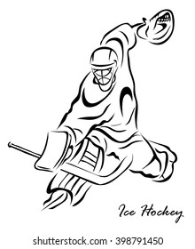 Vector illustration. Illustration shows a hockey goalkeeper in action. Ice Hockey