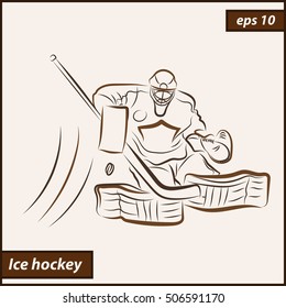 Vector illustration. Illustration shows a hockey goalkeeper in action. Ice Hockey