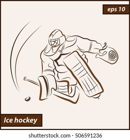 Vector illustration. Illustration shows a hockey goalkeeper in action. Ice Hockey