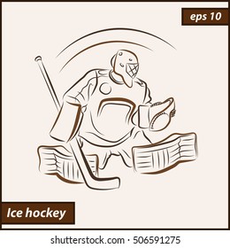 Vector illustration. Illustration shows a hockey goalkeeper in action. Ice Hockey