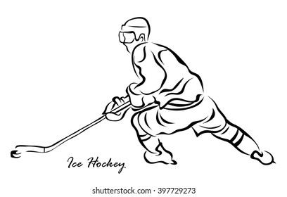 Vector illustration. Illustration shows a hockey player in attack. Ice Hockey