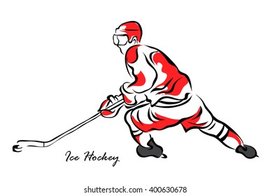 Vector illustration. Illustration shows a hockey player in attack. Ice Hockey