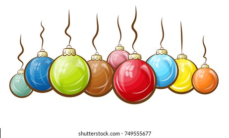 Vector illustration shows multicolored christmas balls. Christmas card