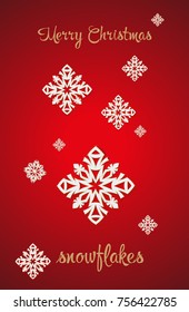 Vector illustration shows New Year and Christmas card. snowflakes on a red background