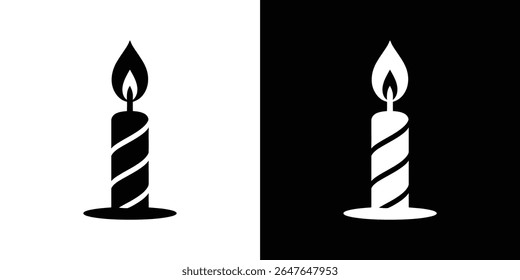 A ilustração vetorial mostra uma vela girada iluminada, representada em preto sobre branco e em branco sobre preto, perfeita para projetos de design mínimos.