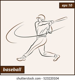 Vector illustration. Illustration shows a player beats a baseball bat on the ball. Sport. Baseball