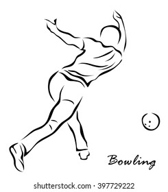 Vector illustration. Illustration shows a player throwing ball. Bowling