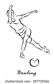 Vector illustration. Illustration shows a player throwing ball. Bowling