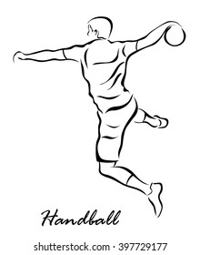 Vector illustration. Illustration shows a player throws a ball in a jump. Handball