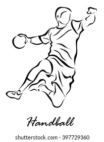 Vector illustration. Illustration shows a player throws a ball in a jump. Handball