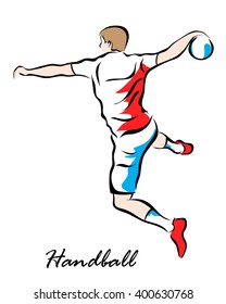 Vector illustration. Illustration shows a player throws a ball in a jump. Handball