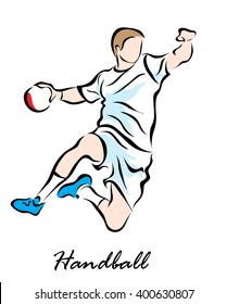 Vector illustration. Illustration shows a player throws a ball in a jump. Handball