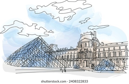 Vektorgrafik zeigt die Pyramiden vor dem Pariser Museum.
