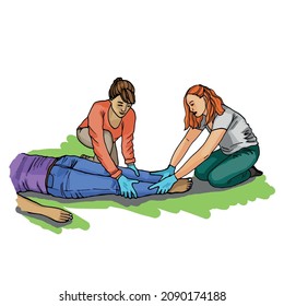 Vector illustration shows Recovery position (first aid).