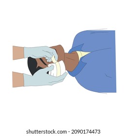 Vector illustration shows Recovery position (first aid).