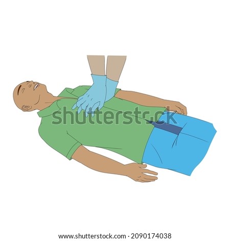 Vector illustration shows Recovery position (first aid).