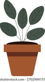 vector illustration shows a simple, modern design of a plant in a terracotta pot, perfect for various uses