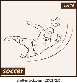 Vector illustration. Illustration shows a soccer goalkeeper jumping after the ball. Sport. Soccer