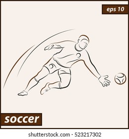 Vector illustration. Illustration shows a soccer goalkeeper jumping after the ball. Sport. Soccer