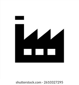 Vector illustration shows a stylized factory building with smokestacks and windows. Designed in a minimalist style, it represents industrial activities in a modern context.
