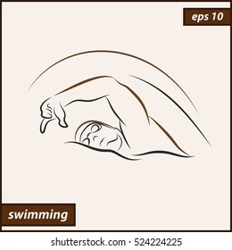 Vector illustration. Illustration shows a swimmer in motion. Sport. Swimming