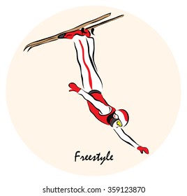 Vector illustration. Illustration shows the winter sports. Freestyle skiing