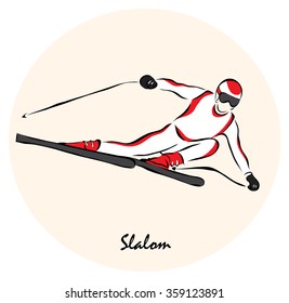 Vector illustration. Illustration shows the winter sports. Slalom