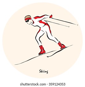 Vector illustration. Illustration shows the winter sports. Skiing