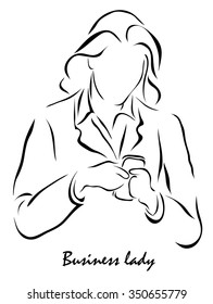 Vector illustration. Illustration shows a woman with a phone in her hands