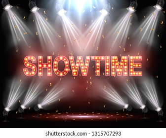 Vector illustration of Showtime background illuminated by spotlights