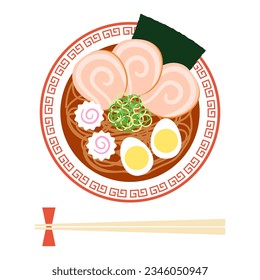 vector illustration of Shoyu Ramen noodles in a bowl and a pair of chopsticks for banners, cards, flyers, social media wallpapers, etc.
