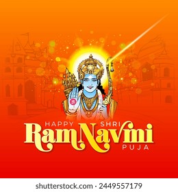 Vector illustration of Shri Ram navmi. Indian hindu god lord rama.