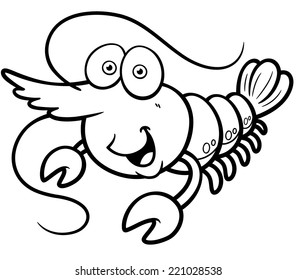 Vector illustration of shrimp - Coloring book