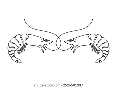 Vector illustration of shrimp continuous one line drawing