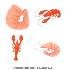 Vector illustration of shrimp and crab icon. Collection of shrimp and sea stock symbol for web.