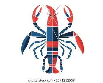 vector illustration of a shrimp designed using simple geometric shapes such as triangles and squares. The design emphasizes simplicity, clean lines, and modern aesthetics, perfect for seafood-related