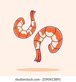 Vector illustration of shrimp, frozen shrimp, fresh shrimp, designed in flat cartoon style. Shrimp icon.