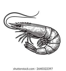 Vector illustration of a shrimp as an old illustration engraving etching