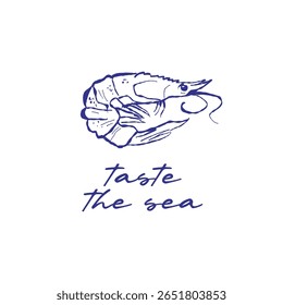 Ilustração vetorial de camarão e camarão, mostrando iguaria marinha. Design artístico de frutos do mar perfeito para temas culinários e aquáticos.