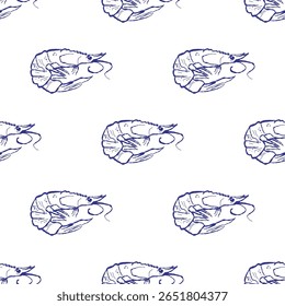 Ilustração vetorial de camarão e camarão, mostrando iguaria marinha. Design artístico de frutos do mar perfeito para temas culinários e aquáticos.