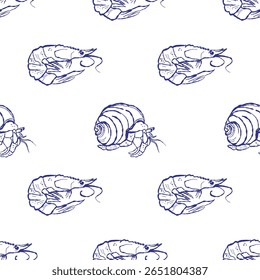 Ilustração vetorial de camarão e camarão, mostrando iguaria marinha. Design artístico de frutos do mar perfeito para temas culinários e aquáticos.