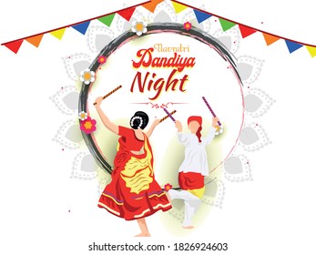 Vector illustration of shubh navratri , Bhadra kali pujan and dandiya nights.
